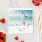 カスタムフォトモダンビーチ結婚式ゲストブック スタンダードランチョンナプキン (インサイチュ)