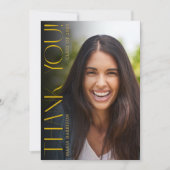 カスタムフォトモダン卒業式ブラック サンキューカード (正面)