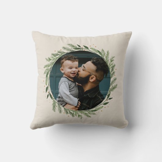 カスタムフォトモノグラムパインリースクリスマスプレゼント クッション (裏面)