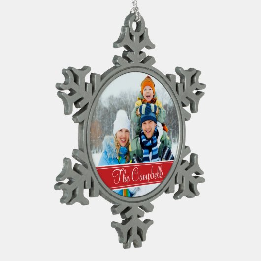 カスタムフォトモノグラムホリデーオーナメント スノーフレークピューターオーナメント (左)