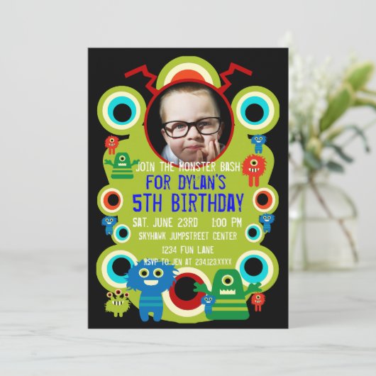 カスタムフォトモンスターバースデーパーティ招待状 招待状 (スタンド正面)