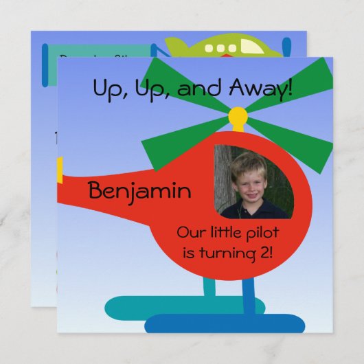 カスタムフォトリトルパイロット誕生日招待状 招待状 (正面/裏面)