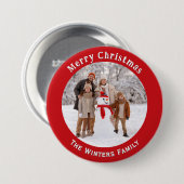 カスタムフォトレッドクリスマスホリデーキープサケ名 缶バッジ (正面&裏面)