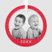 カスタムフォトレッドスノーフレークファミリークリスマス オーナメント (裏面)