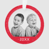 カスタムフォトレッドスノーフレークファミリークリスマス オーナメント (正面)