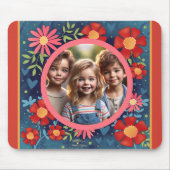 カスタムフォトレッドブルーおもしろいカラフルフローラ マウスパッド (正面)