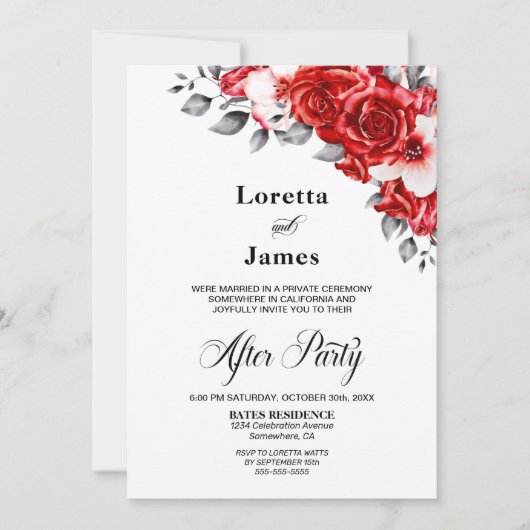 カスタムフォトレッドローズフローラウェディングレセプション 招待状 (正面)