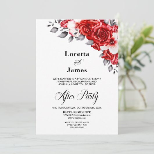 カスタムフォトレッドローズフローラウェディングレセプション 招待状 (スタンド正面)
