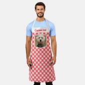 カスタムフォトレッド&ホワイトカントリーファームハウスプレイド エプロン (着用した状態)