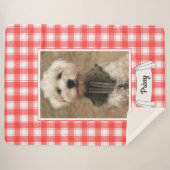 カスタムフォトレッド&ホワイトカントリーファームハウスプレイド シェルパブランケット (正面(横))