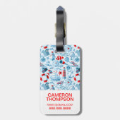 カスタムフォトレ航海のッドホワイトアンドブルーパターン ラゲッジタグ (裏面縦)