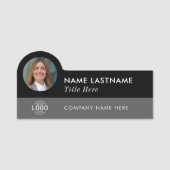 カスタムフォトロゴのタイトルモダングレー黒シンプル色 名札 (正面)