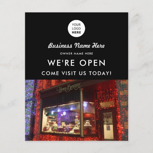 カスタムフォトロゴグランドオープニングベーカリーショップブラック チラシ (正面)