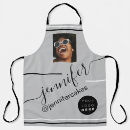 カスタムフォトロゴコーヒーショップケーキアイスクリームグレー エプロン