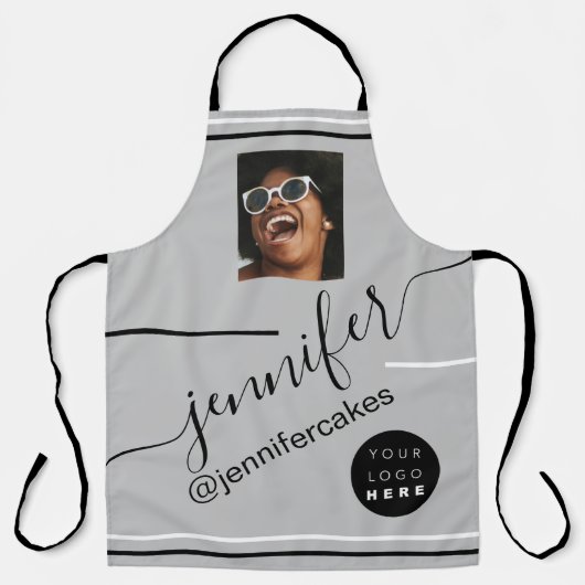 カスタムフォトロゴコーヒーショップケーキアイスクリームグレー エプロン (正面)