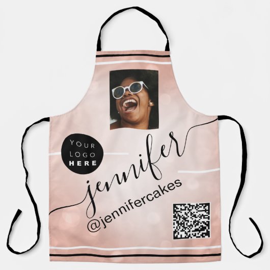 カスタムフォトロゴQRメニューコードレストランバラ エプロン (正面)