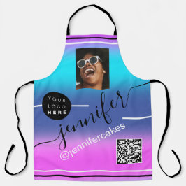 カスタムフォトロゴQRメニューコード色セラピー青 エプロン