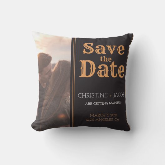 カスタムフォトヴィンテージスタイル日付の保存 クッション (正面)
