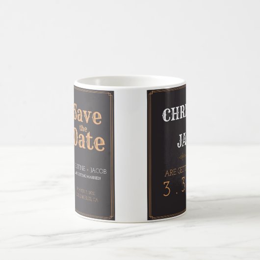 カスタムフォトヴィンテージスタイル日付の保存 コーヒーマグカップ (中央)