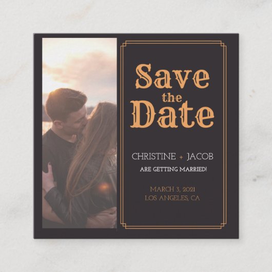 カスタムフォトヴィンテージスタイル日付の保存 スクエア名刺 (正面)