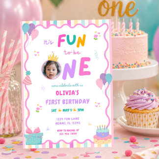 カスタムフォト付き1歳の誕生日おめでとうギール 招待状