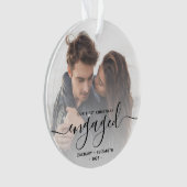 カスタムフォト初めてのクリスマス婚約したブラックスクリプト オーナメント (正面)