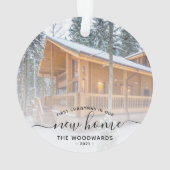 カスタムフォト初めてのクリスマス新しいホームブラックスクリプト オーナメント (裏面)