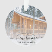 カスタムフォト初めてのクリスマス新しいホームブラックスクリプト オーナメント (正面)