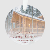 カスタムフォト初めてのクリスマス新しいホームレッドスクリプト オーナメント (正面)