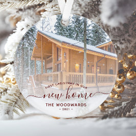 カスタムフォト初めてのクリスマス新しいホームレッドスクリプト オーナメント