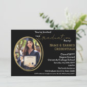 カスタムフォト卒業ブラック、ホワイト、金ゴールドパーティー 案内状 (スタンド正面)