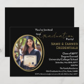 カスタムフォト卒業ブラック、ホワイト、金ゴールドパーティー 案内状 (正面/裏面)