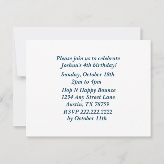 カスタムフォト子供の誕生日パーティーボーイブルー 招待状 (裏面)