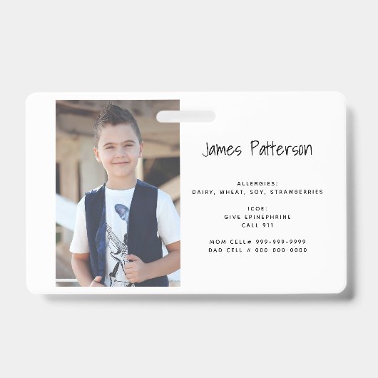 カスタムフォト子供アレルギー警告バッジ バッジ (正面)