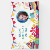 カスタムフォト文字カラフル誕生日パーティー 横断幕 (縦)
