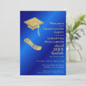 カスタムフォト王室のブルーと金ゴールド卒業パーティー 招待状 (スタンド正面)