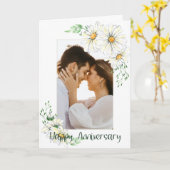 カスタムフォト白デイジー記念日あいさつ カード (黄色い花)