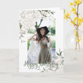 カスタムフォト白フローラ誕生日挨拶 カード (黄色い花)
