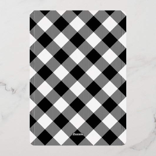 カスタムフォト白黒タータンチェックプレイドクリスマス 箔シーズンカード (裏面)