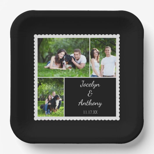 カスタムフォト白黒結婚ズ ペーパープレート (正面)