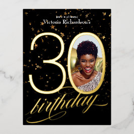 カスタムフォト紙吹雪ブラック金ゴールド30歳 箔招待状ポストカード