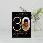 カスタムフォト紙吹雪ブラック金ゴールド30歳 箔招待状ポストカード (立ち正面)
