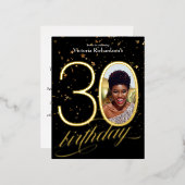 カスタムフォト紙吹雪ブラック金ゴールド30歳 箔招待状ポストカード (正面/裏面)