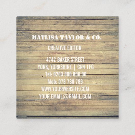 カスタムフォト素朴ウッドモノグラムプロフェッショナル スクエア名刺 (裏面)