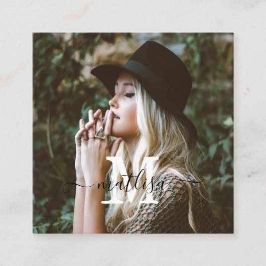 カスタムフォト素朴ウッドモノグラムプロフェッショナル スクエア名刺 (正面)