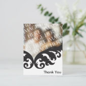 カスタムフォト結婚サンキュー白黒ダマスク ポストカード (スタンド正面)