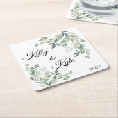 カスタムフォト結婚婚約素朴ナプキン スクエアペーパーコースター (アングル)