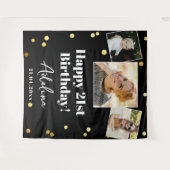 カスタムフォト誕生日パーティモダン金ゴールド背景 タペストリー (正面(横))