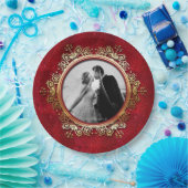 カスタムフォト赤エレガント金ゴールドバラドロップ ペーパープレート (パーティー)