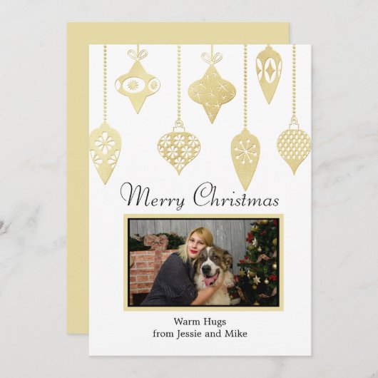 カスタムフォト金ゴールドオーナメントフラットホリデーカード シーズンカード (正面/裏面)